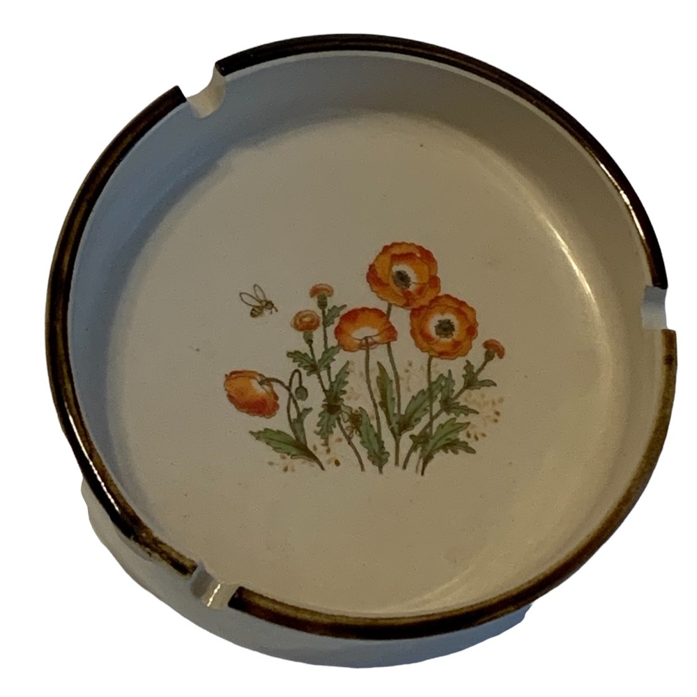 Ashtray Lang by Design Vintage 1970's Floral Ashtray Retro Bee Floral